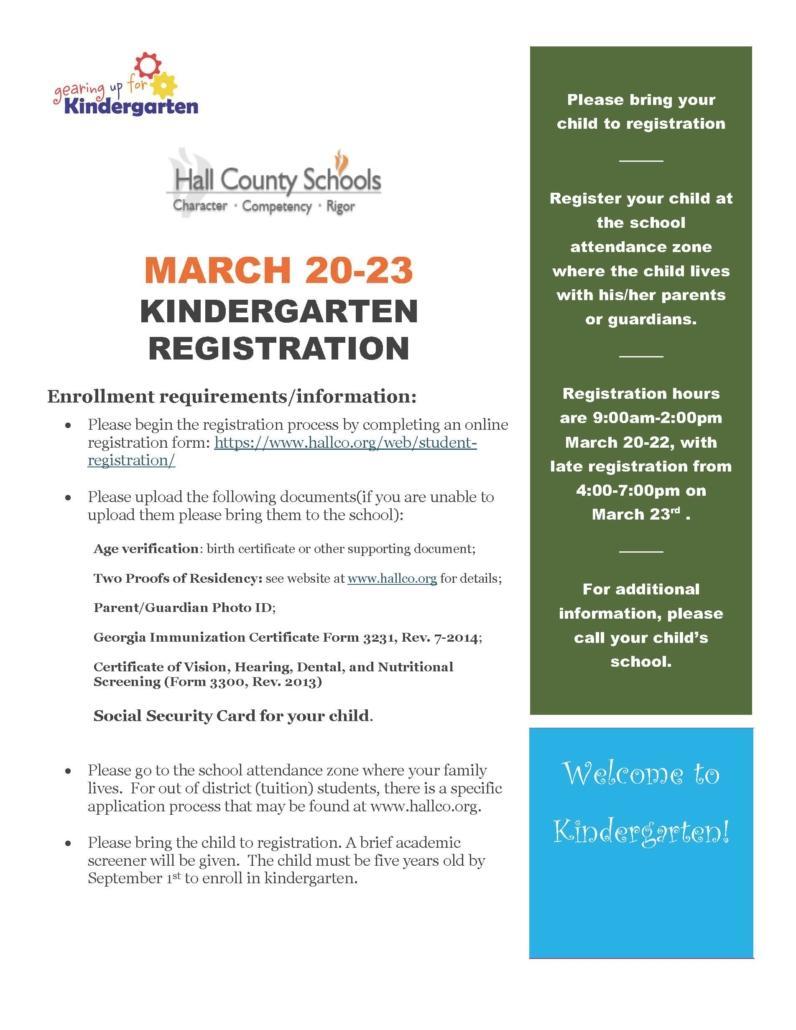 Kindergarten Registration FY 2023-24 - Hall County Schools